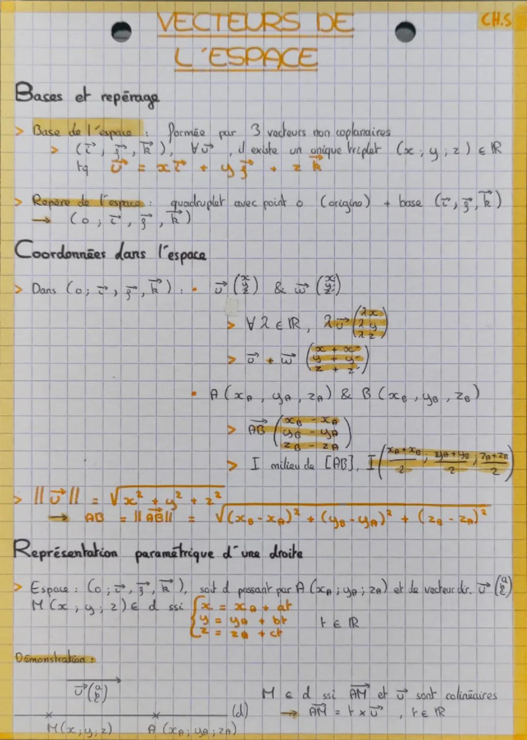 --- OCR Start ---
Bases et repérage
> Base de l'espace:
VECTEURS DE
L'ESPACE
par
> 
($\vec{u}$),$\vec{v}$),$\vec{w}$),
3 vecteurs non coplan
