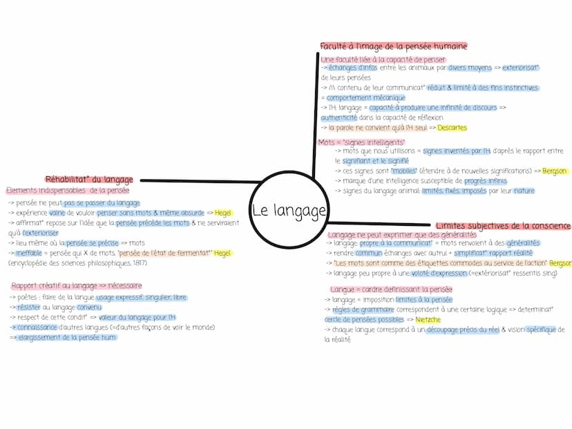 Auteurs clefs
-> Bergson (mots = étiquettes faisant oublier le réel)
→> Descartes (langage est le propre de l'H)
- Nietzche
-> Hegel
Le lang
