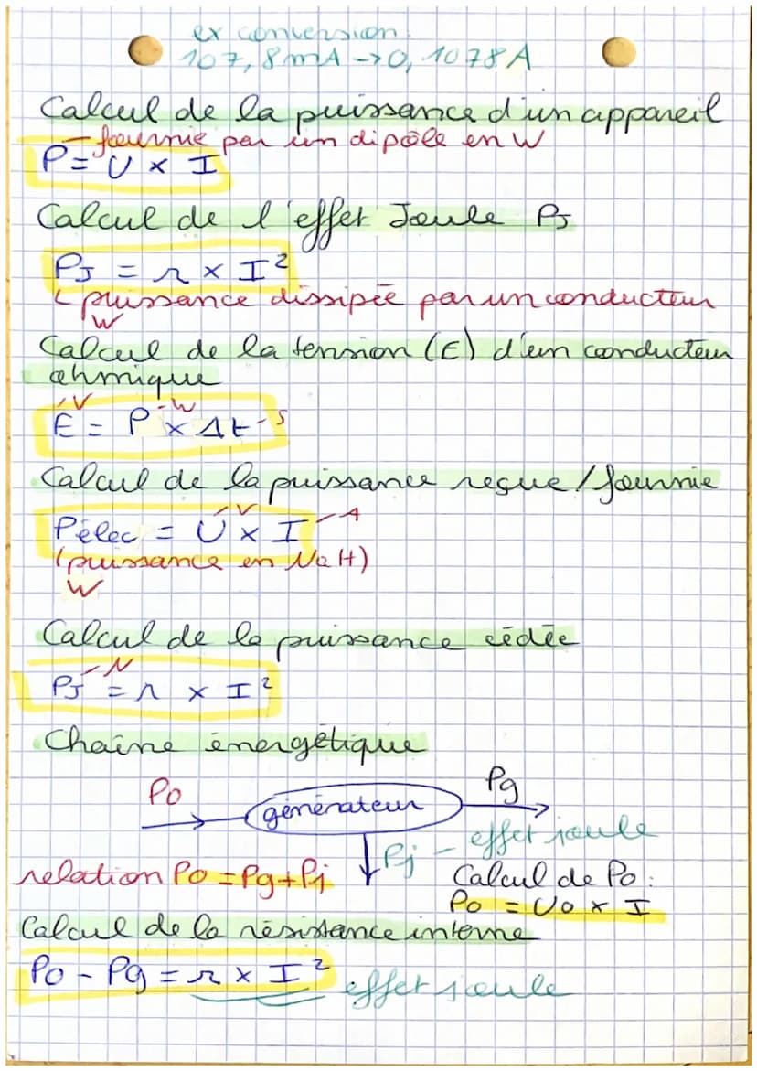 Physique - Chimie
Energie electrique
Formules:
Calcul
(mb dechanges)
I= Uxe
Q = U u
=
de l'intensite (A)
At-s (durée).
Calcul du membre (1) 