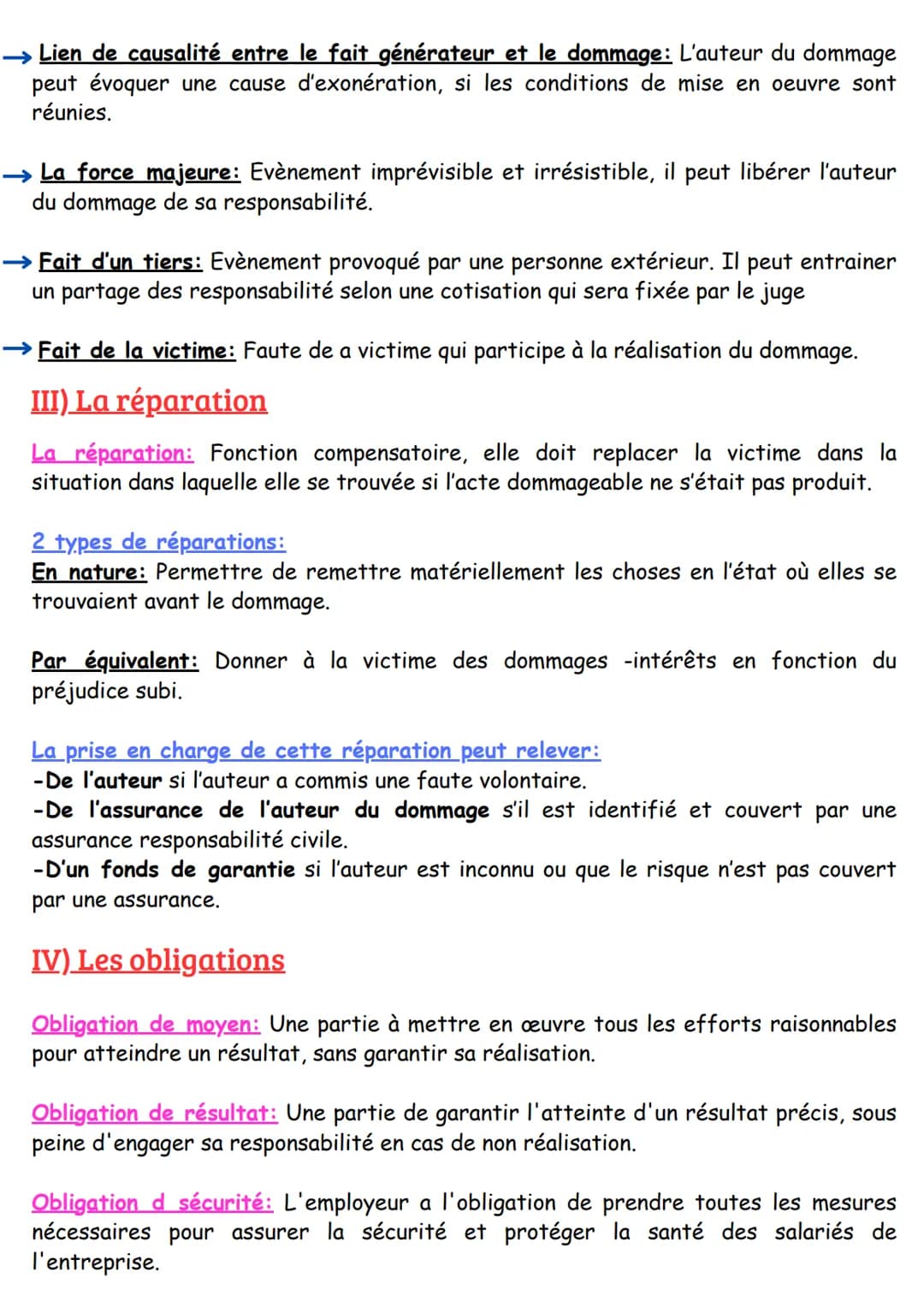 CHAPITRE 4: LES RÉGIMES
DE DROIT COMMUN
I) Les fondements de la responsabilité civile
Responsabilité contractuelle: Mauvaise exécution ou de
