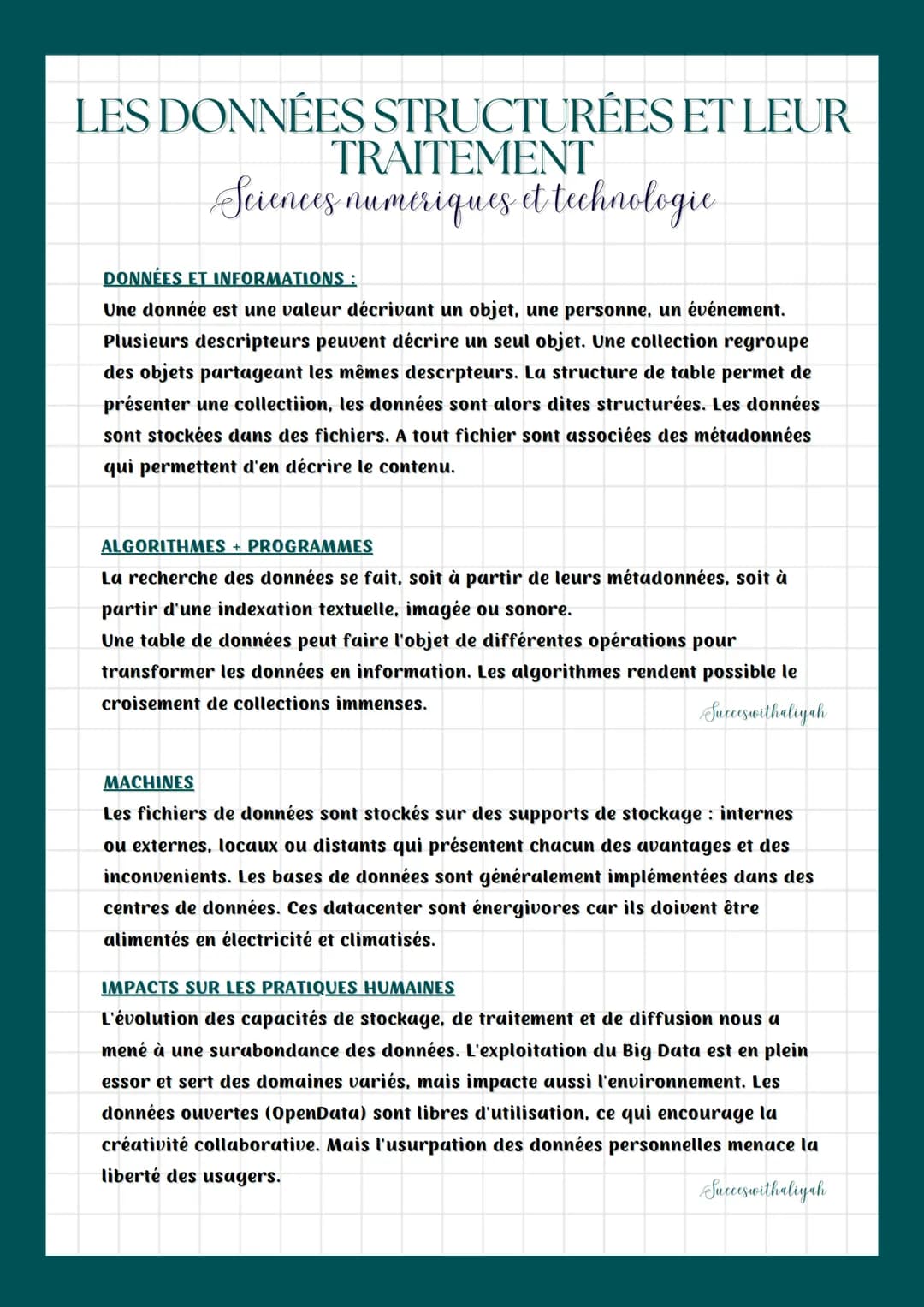 LES DONNÉES STRUCTURÉES ET LEUR
TRAITEMENT
Sciences numériques et technologie
DONNÉES ET INFORMATIONS:
Une donnée est une valeur décrivant u