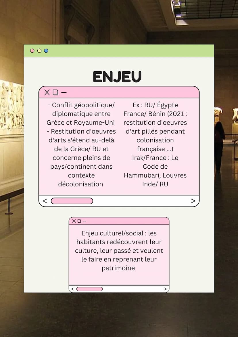 Histoire
Plusieurs artistes à l'origine des frises : -442 et
-439 avant JC, en Grèce
Entourait auparavant le sekos du Parthénon, sur
l'Accro