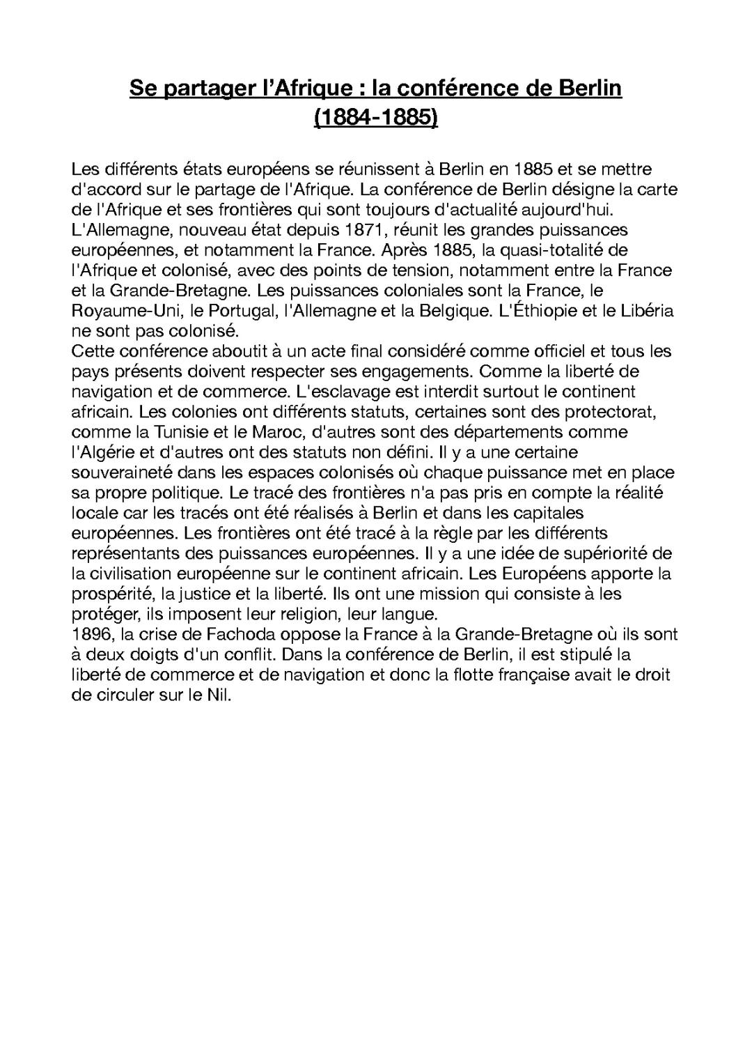 Les 14 pays de la conférence de Berlin et le partage de l'Afrique en 1885