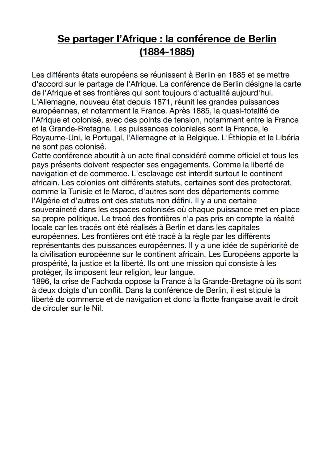 Se partager l'Afrique : la conférence de Berlin
(1884-1885)
Les différents états européens se réunissent à Berlin en 1885 et se mettre
d'acc