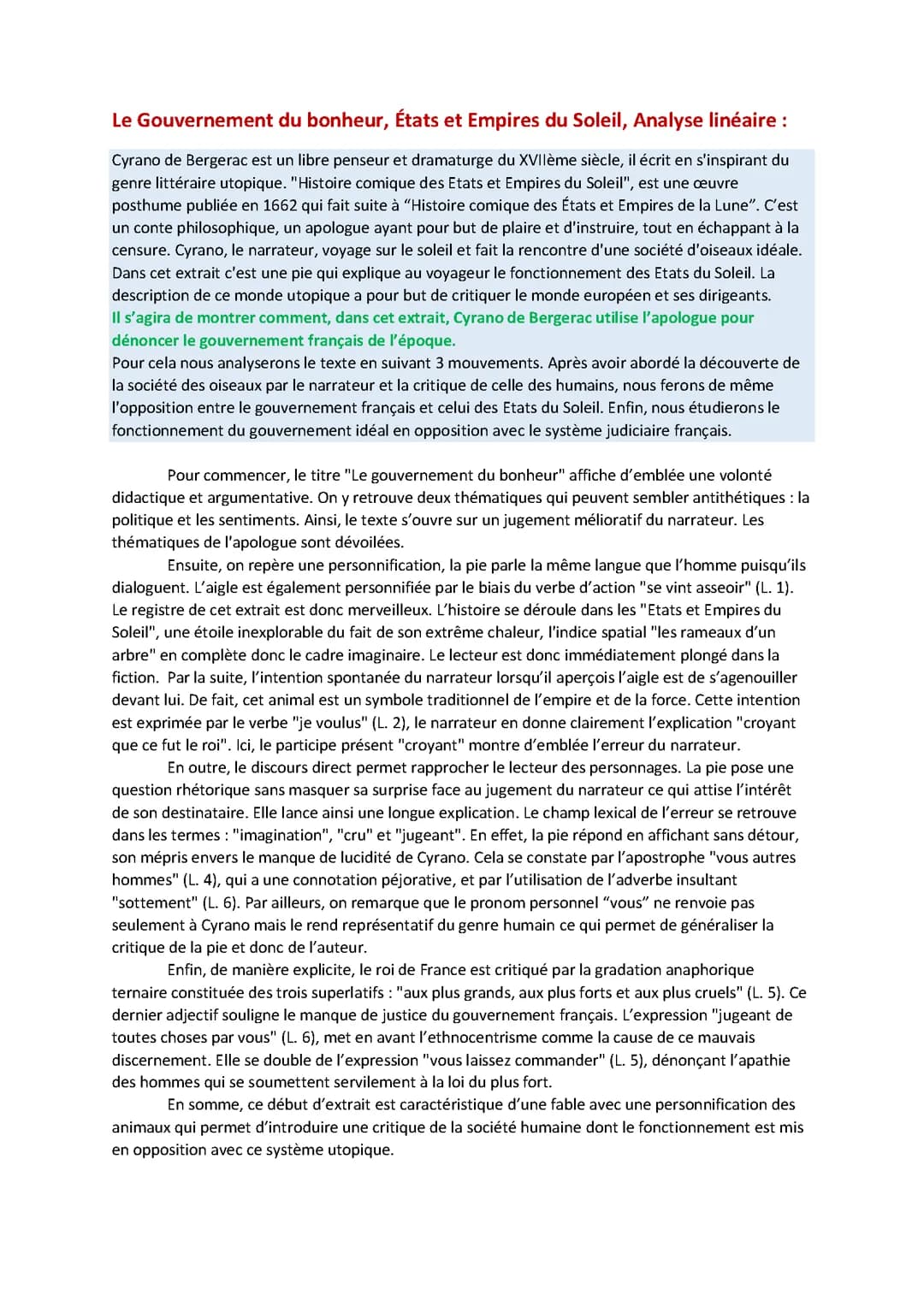 "Le Gouvernement du bonheur", États et Empires du Soleil, Analyse linéaire