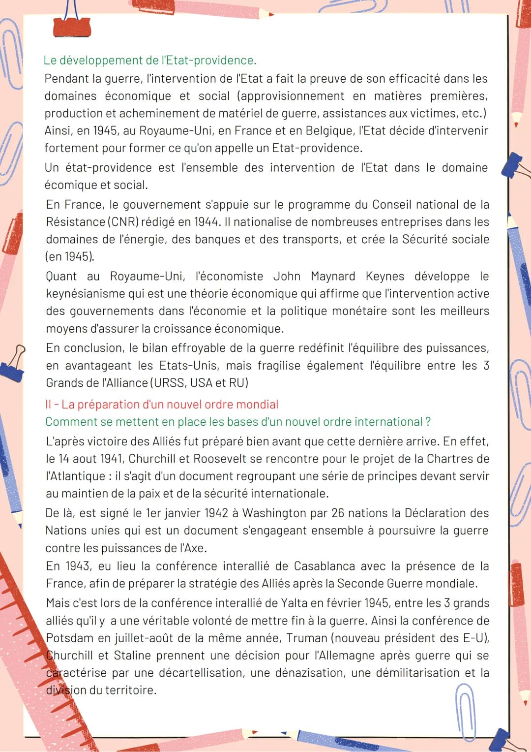 1
Histoire - Thème 2
Chapitre 1: La fin de la 2nde GM et les débats d'un
nouvel ordre
A partir de la fin de la seconde guerre mondiale il eu