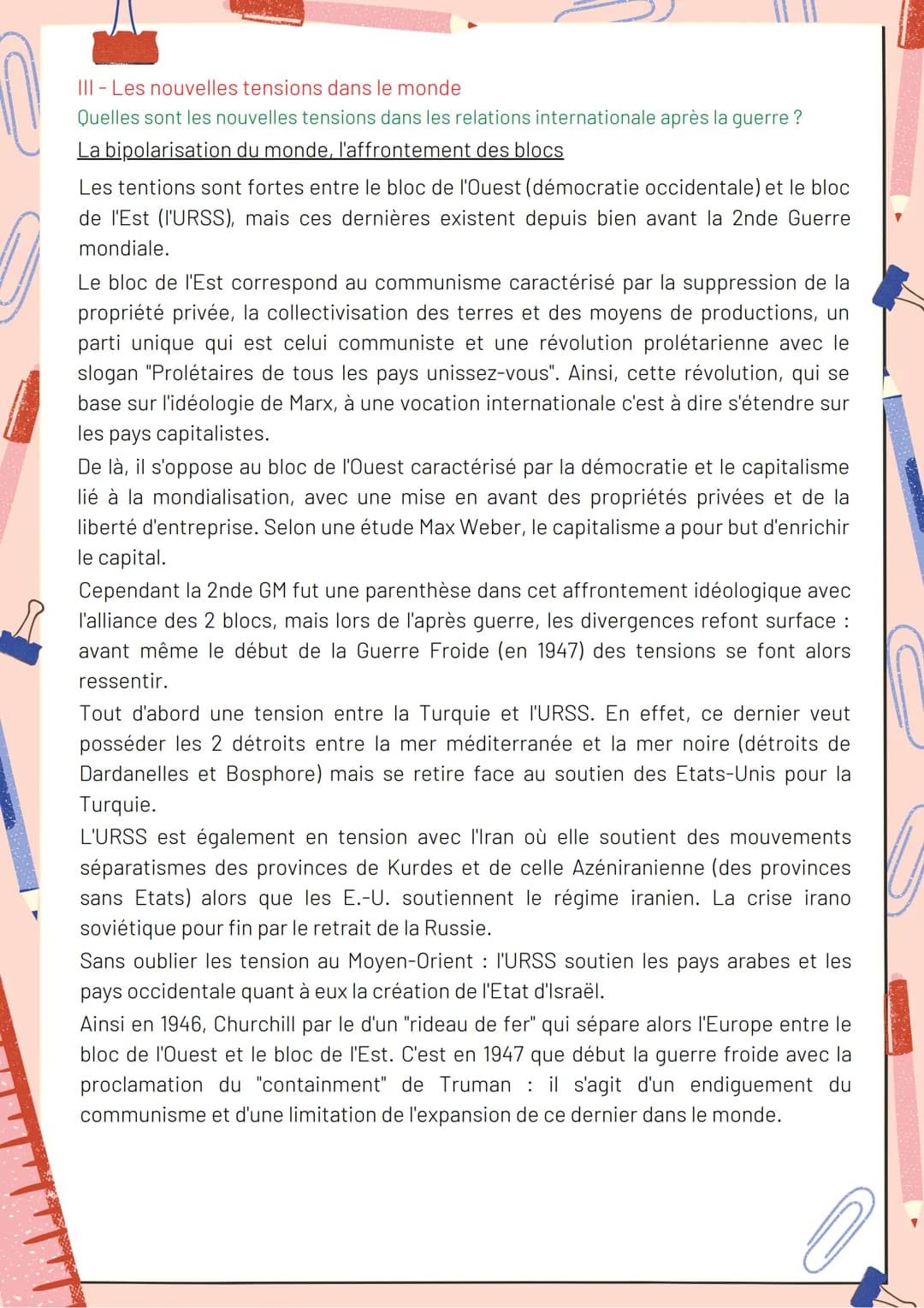 1
Histoire - Thème 2
Chapitre 1: La fin de la 2nde GM et les débats d'un
nouvel ordre
A partir de la fin de la seconde guerre mondiale il eu