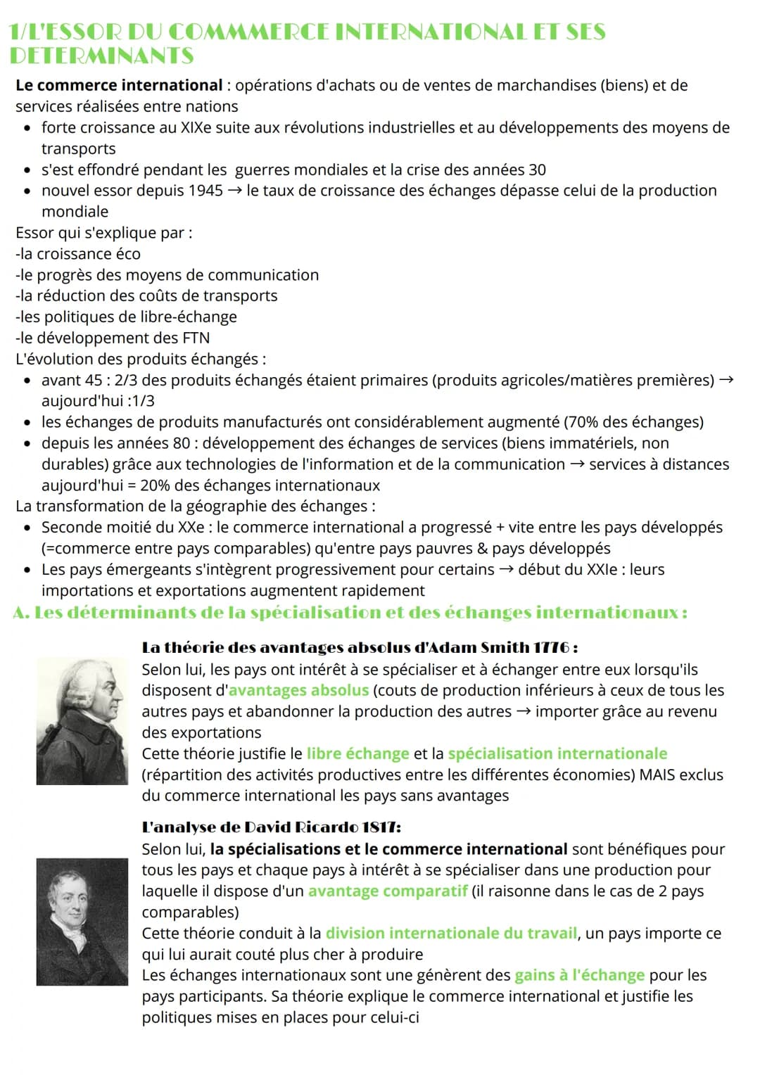 Economie
Les fondements du commerce international
définitions :
avantage absolu:
avantage détenu par un pays
lorsque pour un bien, sa
produc