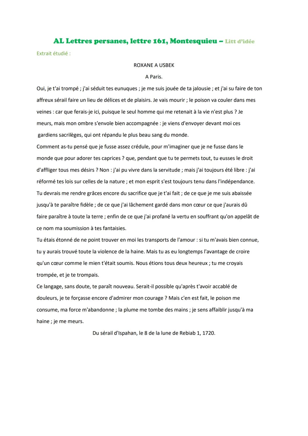 Découvre Les Lettres Persanes : Analyses des Lettres 161, 30, 24 et Plus!