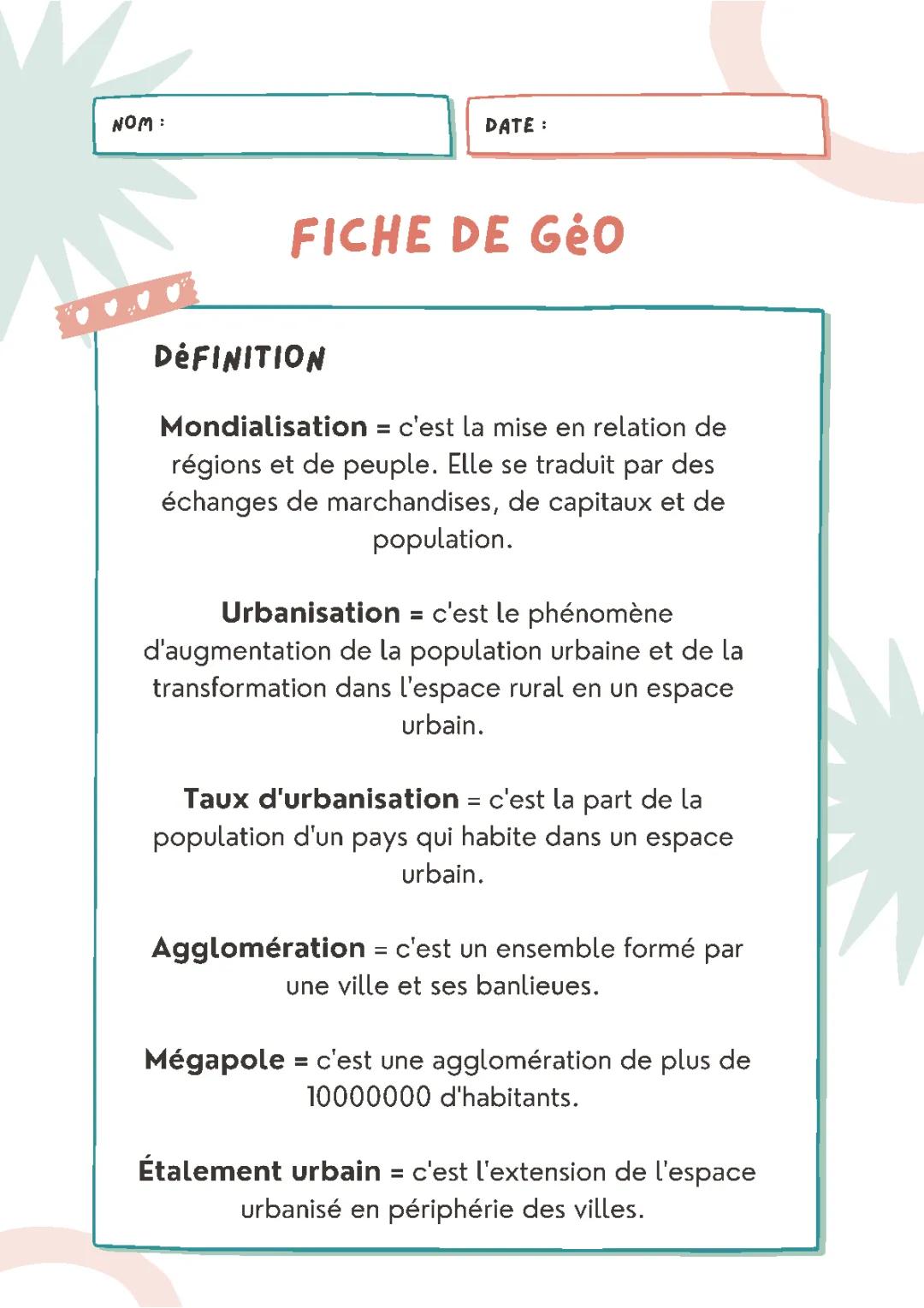 Urbanisation du Monde 4ème - Espaces et Paysages: Gentrification et Étalement Urbain