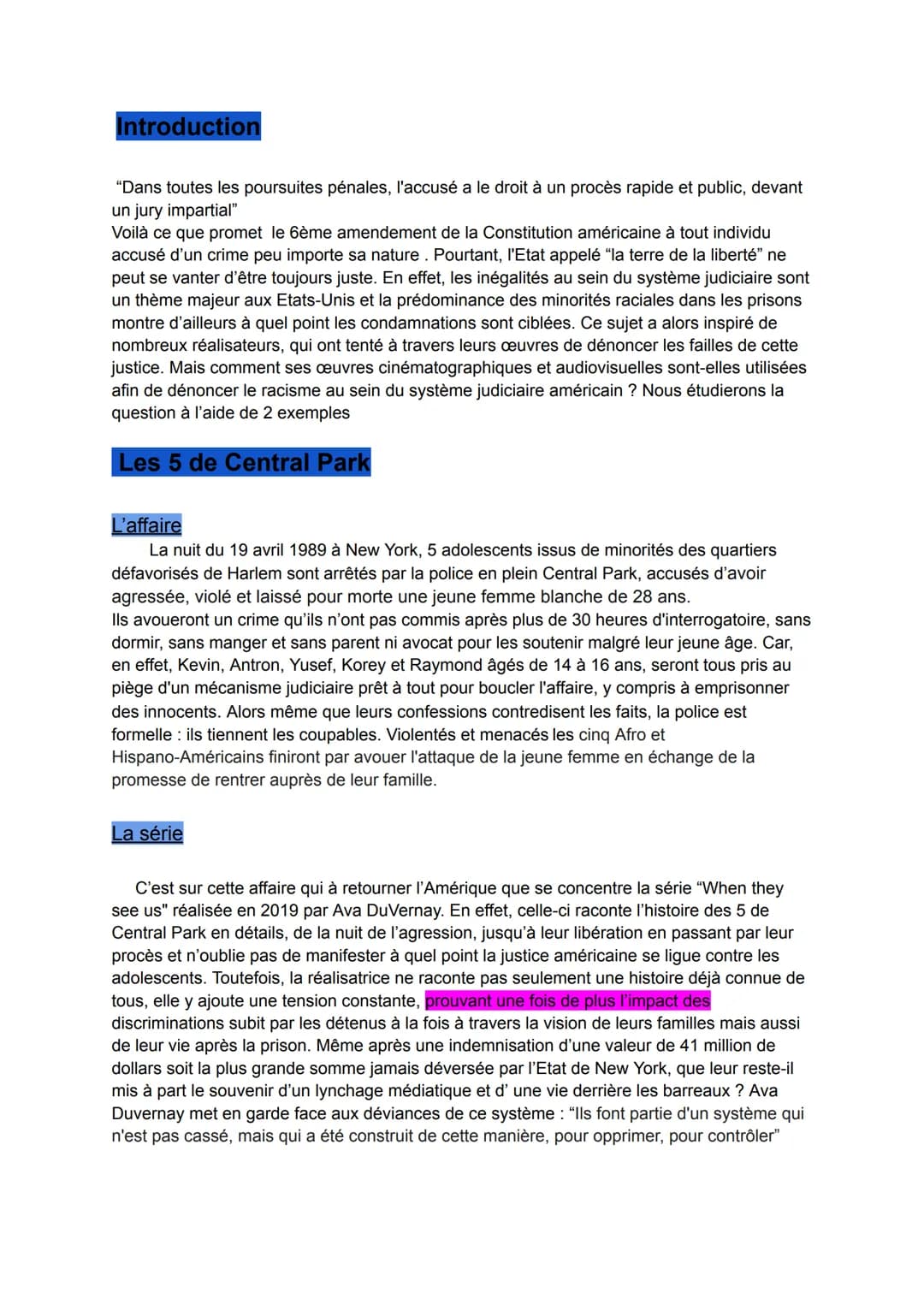 Introduction
"Dans toutes les poursuites pénales, l'accusé a le droit à un procès rapide et public, devant
un jury impartial"
Voilà ce que p