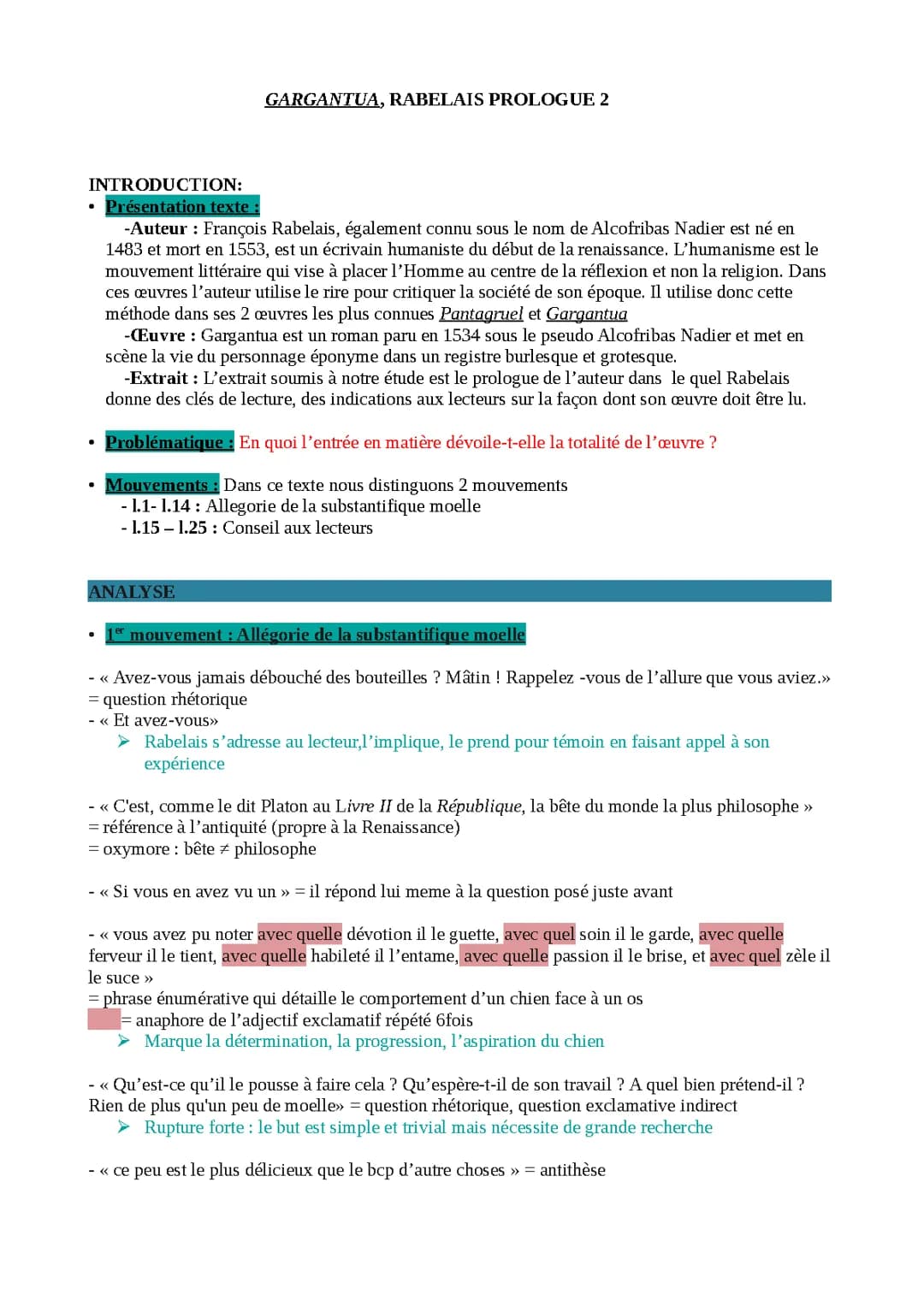 Gargantua analyse linéaire prologue 