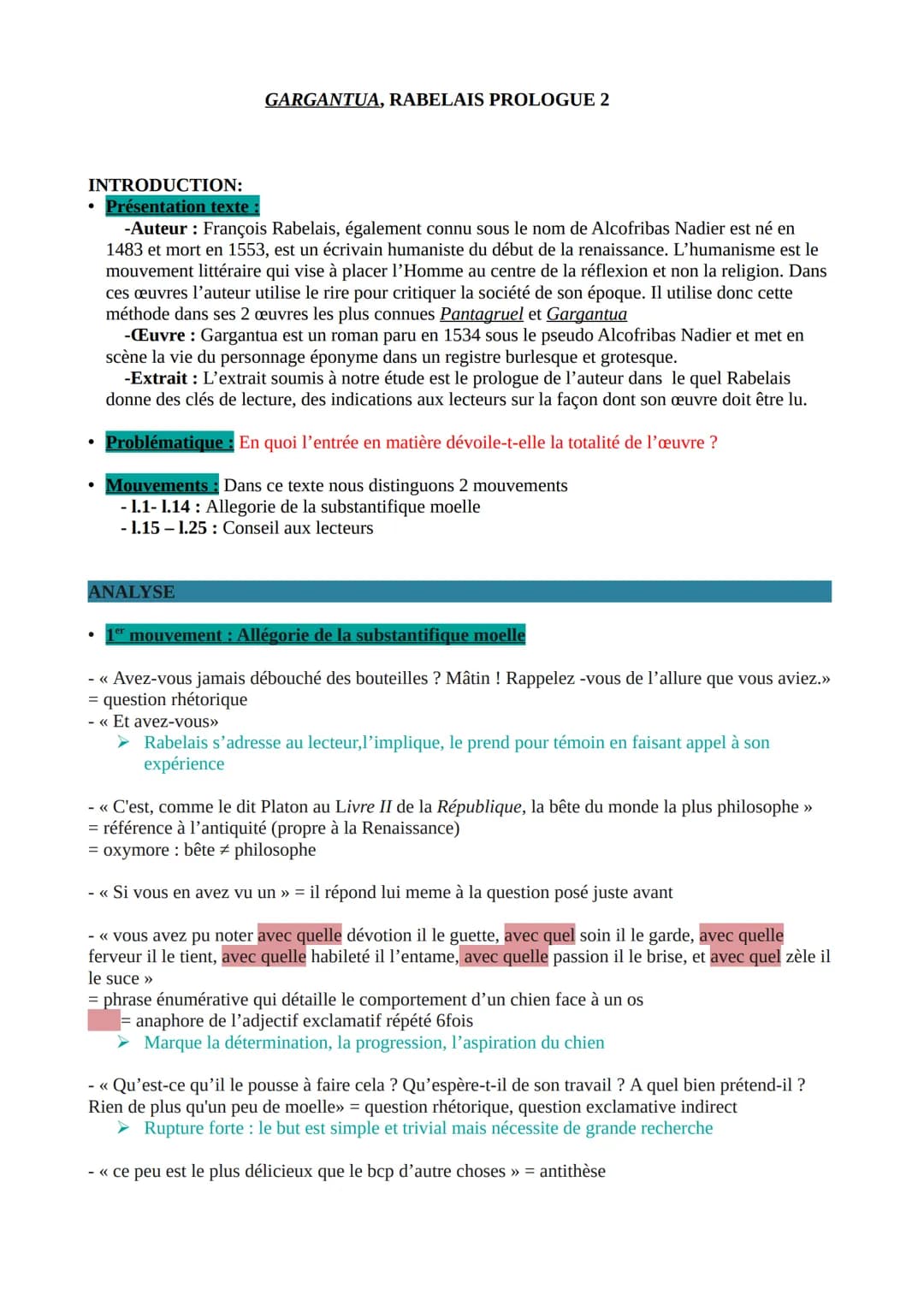 INTRODUCTION:
GARGANTUA, RABELAIS PROLOGUE 2
Présentation texte :
-Auteur : François Rabelais, également connu sous le nom de Alcofribas Nad