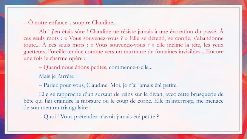 LE MIROIR
Auteur: Colette
Date 1908
Recueil << Sido >> suivi de
<< les Vrilles de la Vigne >>
Parcours La célébration du
monde INTRODUCTION

