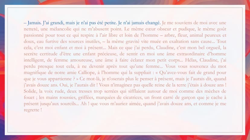 LE MIROIR
Auteur: Colette
Date 1908
Recueil << Sido >> suivi de
<< les Vrilles de la Vigne >>
Parcours La célébration du
monde INTRODUCTION
