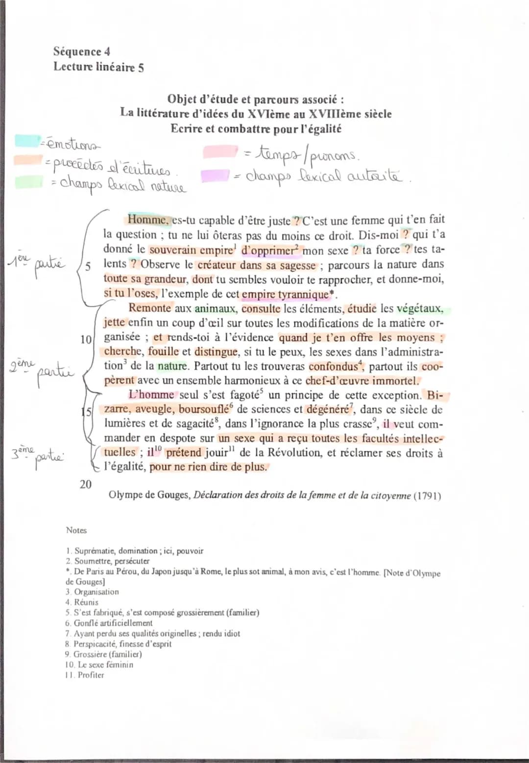 Fiche de lecture : Déclaration des droits de la femme et de la citoyenne par Olympe de Gouges - analyse et résumé