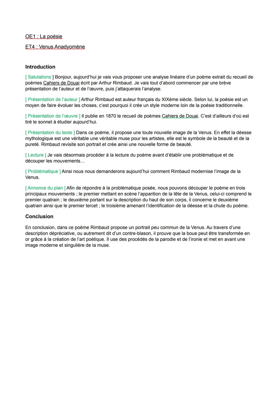 OE1 La poésie
ET4: Venus Anadyomène
Introduction
[Salutations ] Bonjour, aujourd'hui je vais vous proposer une analyse linéaire d'un poème e