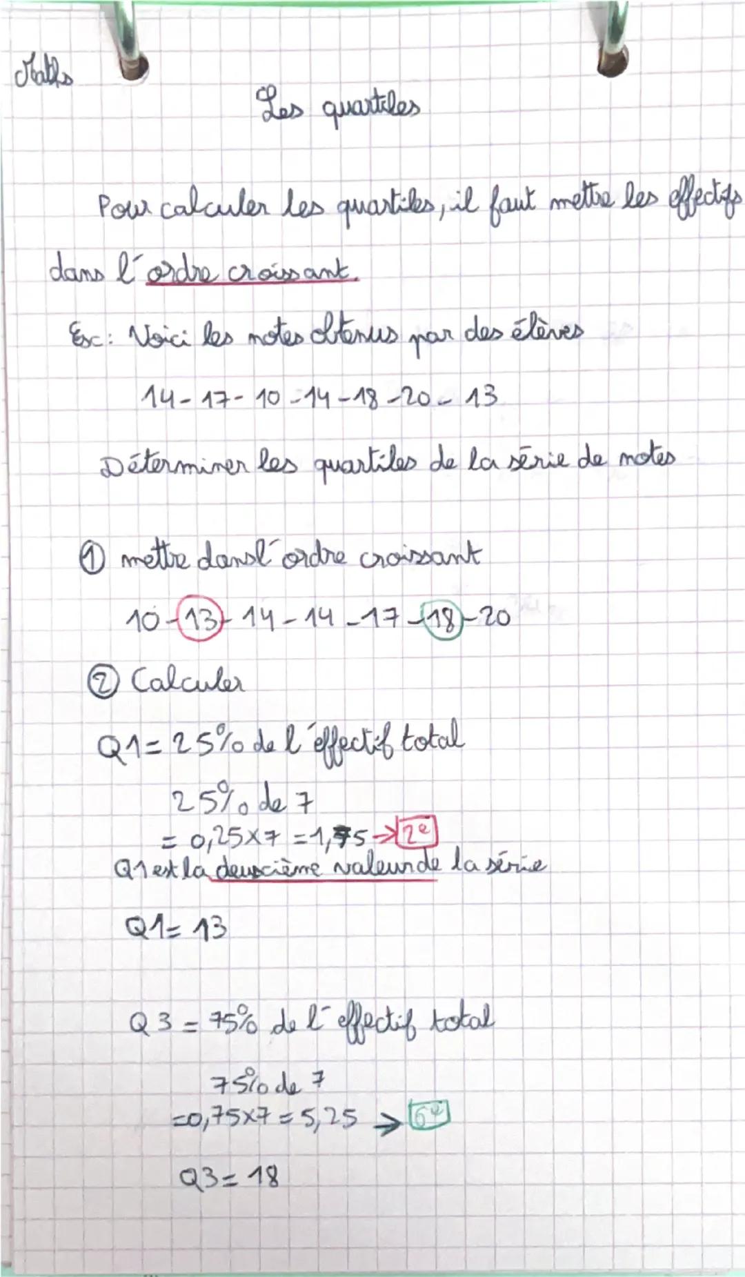 Maths

Les quartiles

Pour calculer les quartiles, il faut mettre les effectats
dans l'ordre croissant.

Esc: Voici les notes obtenus par de