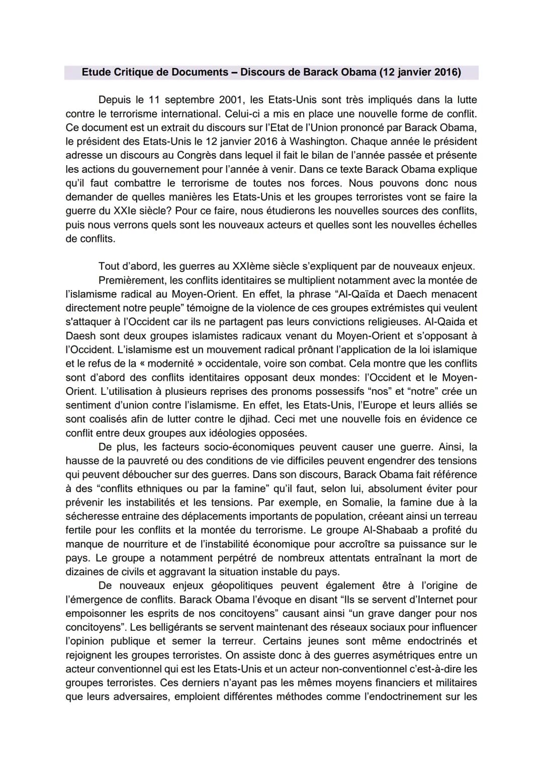 ÉTUDE CRITIQUE DE DOCUMENT
Sujet : « Les enjeux transnationaux des conflits actuels >>
HGGSP : Thème 2 : Faire la guerre, faire la paix --- 