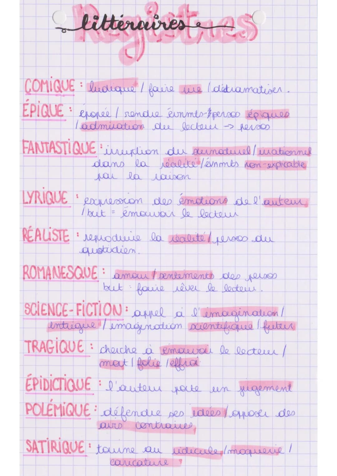littéraires S
COMIQUE: ludique / faire we /dediamativer.
EPIQUE epopée / rendre éinmes #perses épiques
admiration due lecteur -> persos
:
FA