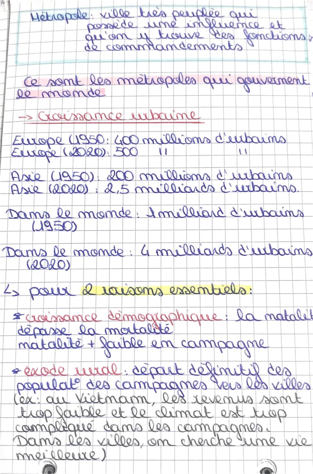 # LA METROPOLISATION

Aujourd'hui, dans le monde 7,5 milliards
d'habitants.
* des urbains (4 milliards)
* des uraux

Em 2007, à l'échelle mo