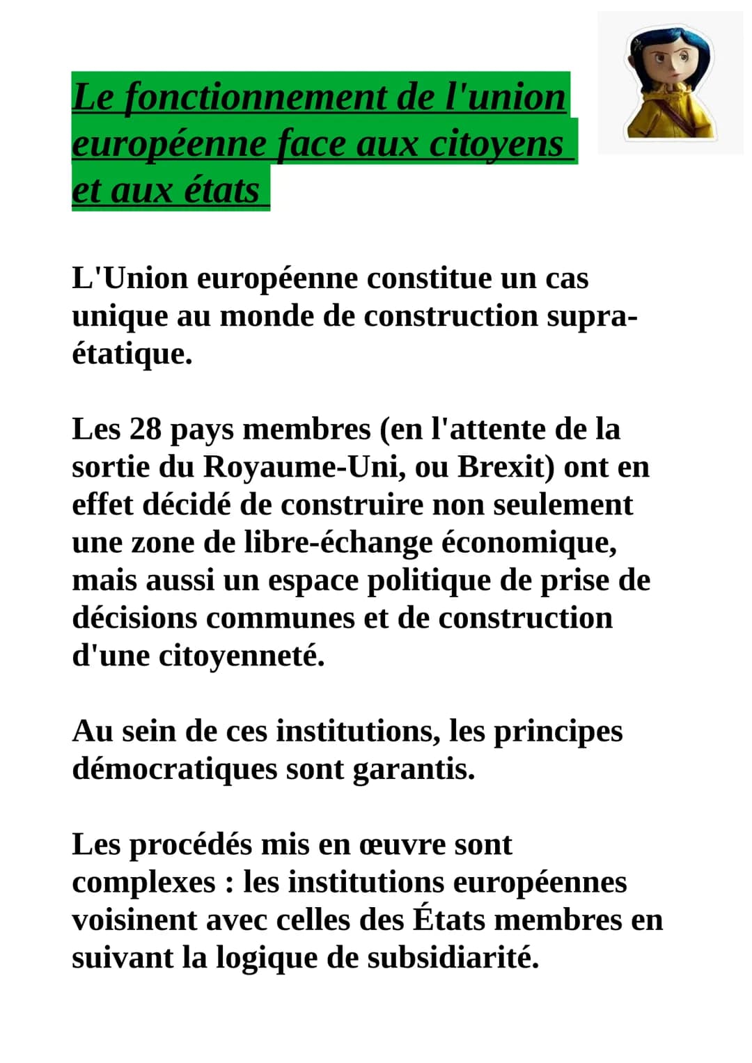 Le fonctionnement
de l'union
européenne face aux citoyens
et aux états
L'Union européenne constitue un cas
unique au monde de construction s