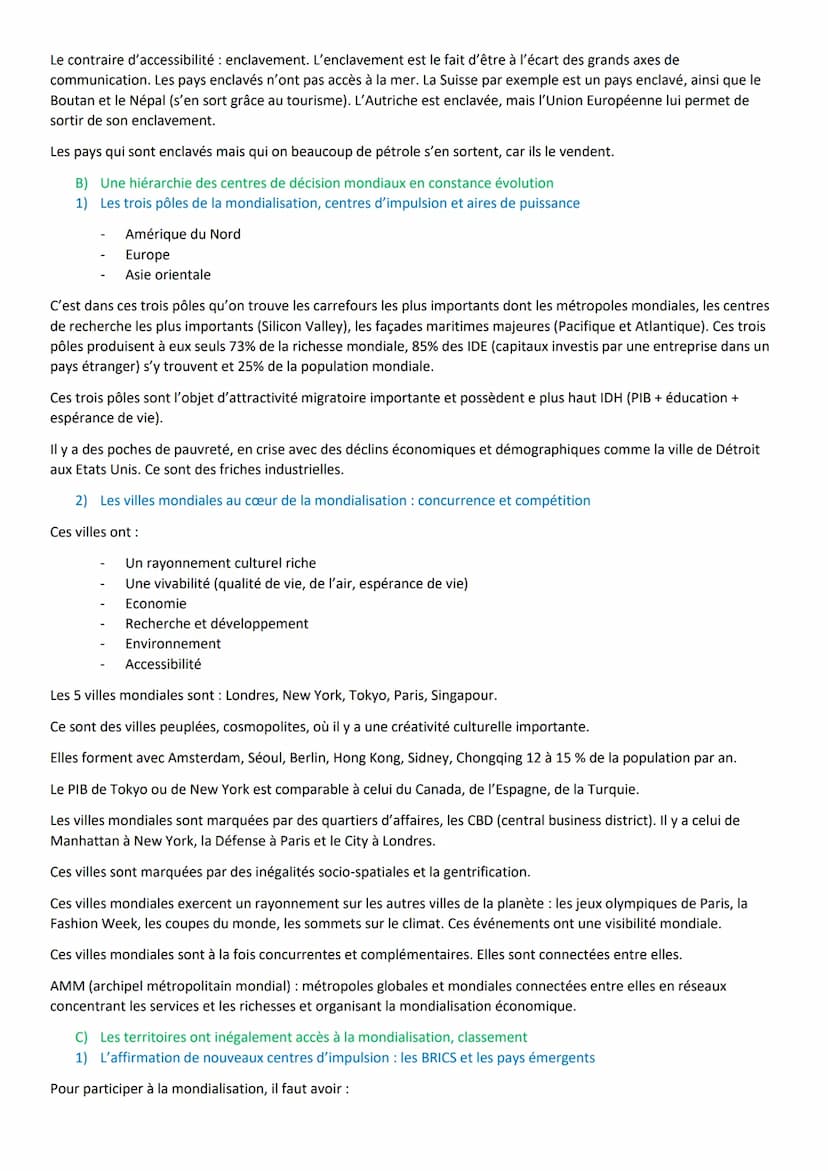 I.
Des territoires inégalement intégrés dans la mondialisation quelle que soit l'échelle considérée
A) Les facteurs d'intégration à la mondi