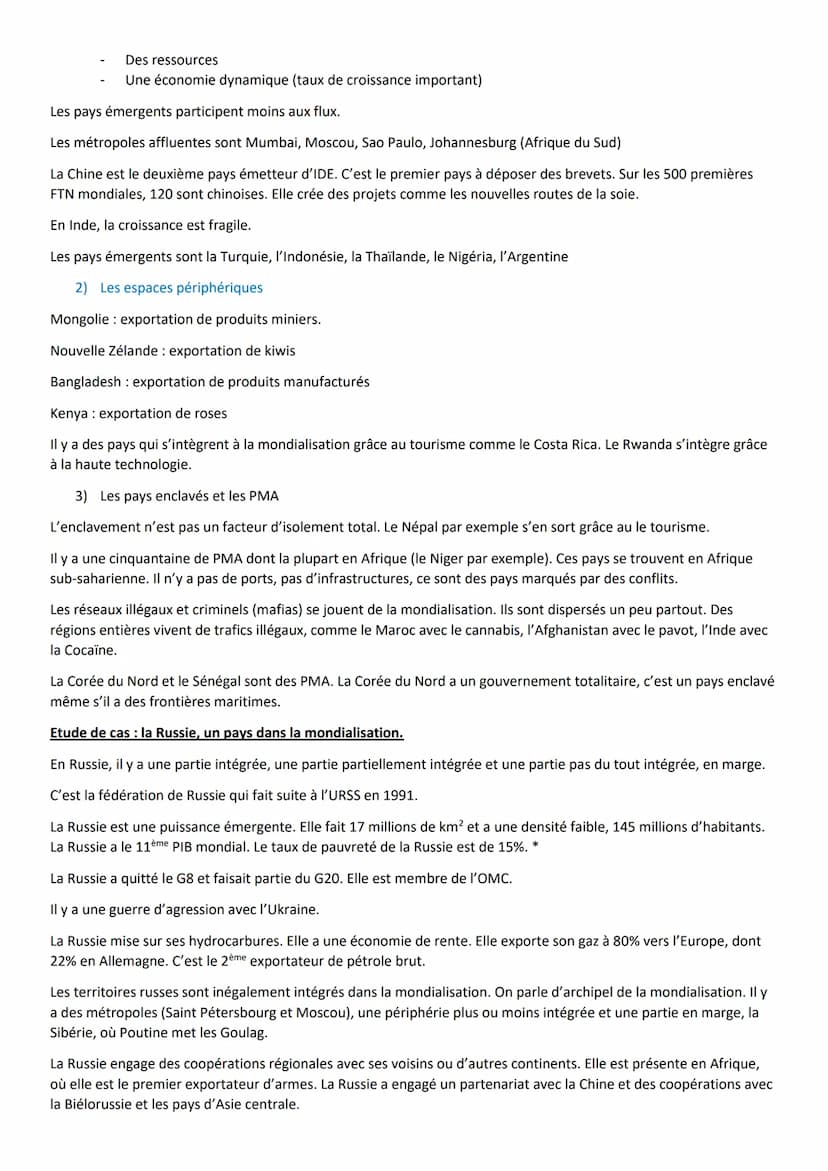 I.
Des territoires inégalement intégrés dans la mondialisation quelle que soit l'échelle considérée
A) Les facteurs d'intégration à la mondi