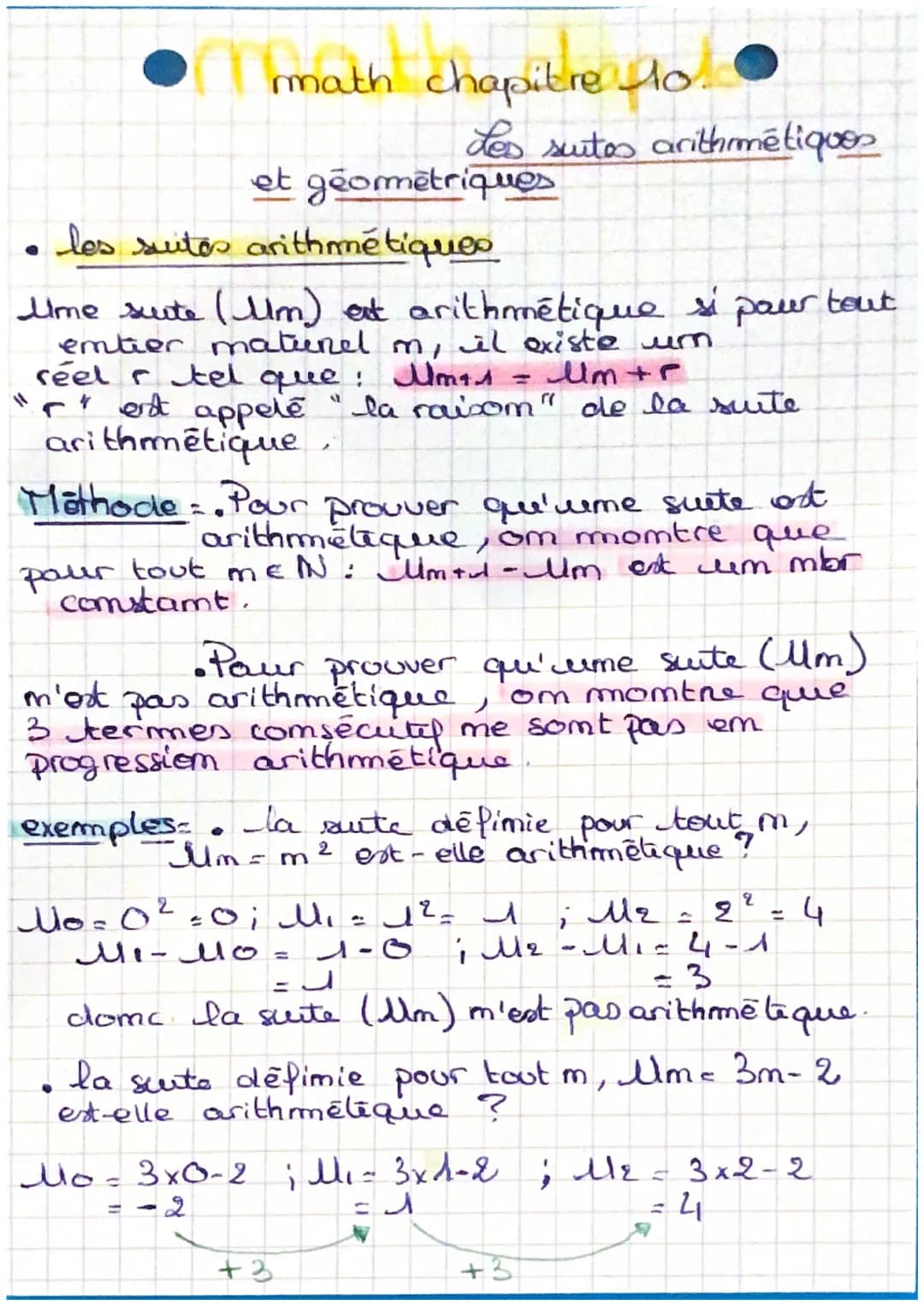 [math
math chapitre o
et géométriques
• les suites arithmétiqueo
Ume suite (Um) at arithmétique si
emtier matunel m, il existe um
réel r tel