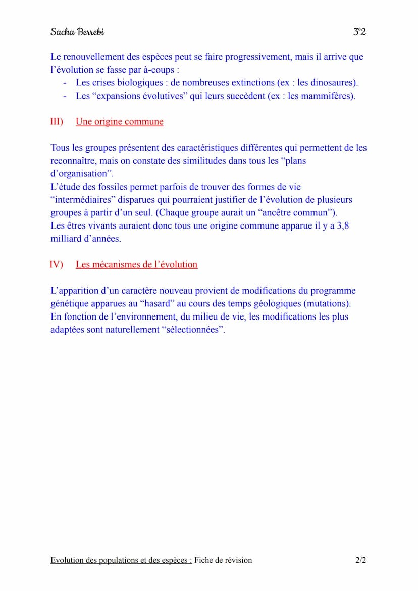 Sacha Berrebi
Chapitre nº2: Evolution des populations et des espèces
Fiche de révision
Définition et vocabulaire du chapitre :
♡ Sélection n