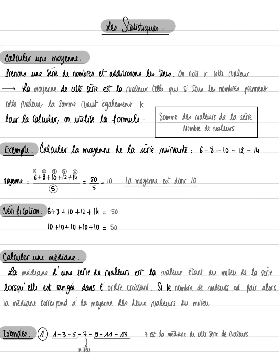 Calculer une moyenne.
Prenons une série de nombres et additionons les tous. On note k cette valeur
moyenne de cette serie est la valeur tell