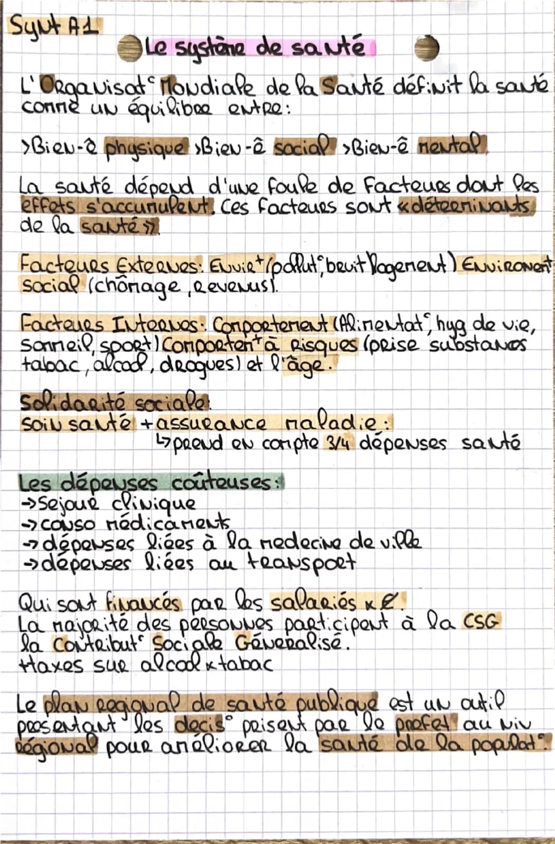 Synt A1
Le système de santé
с
L'Organisat Mondiale de la Santé définit la santé
comme un équilibre entre:
>Bieu- physique Bien-ê social > Bi