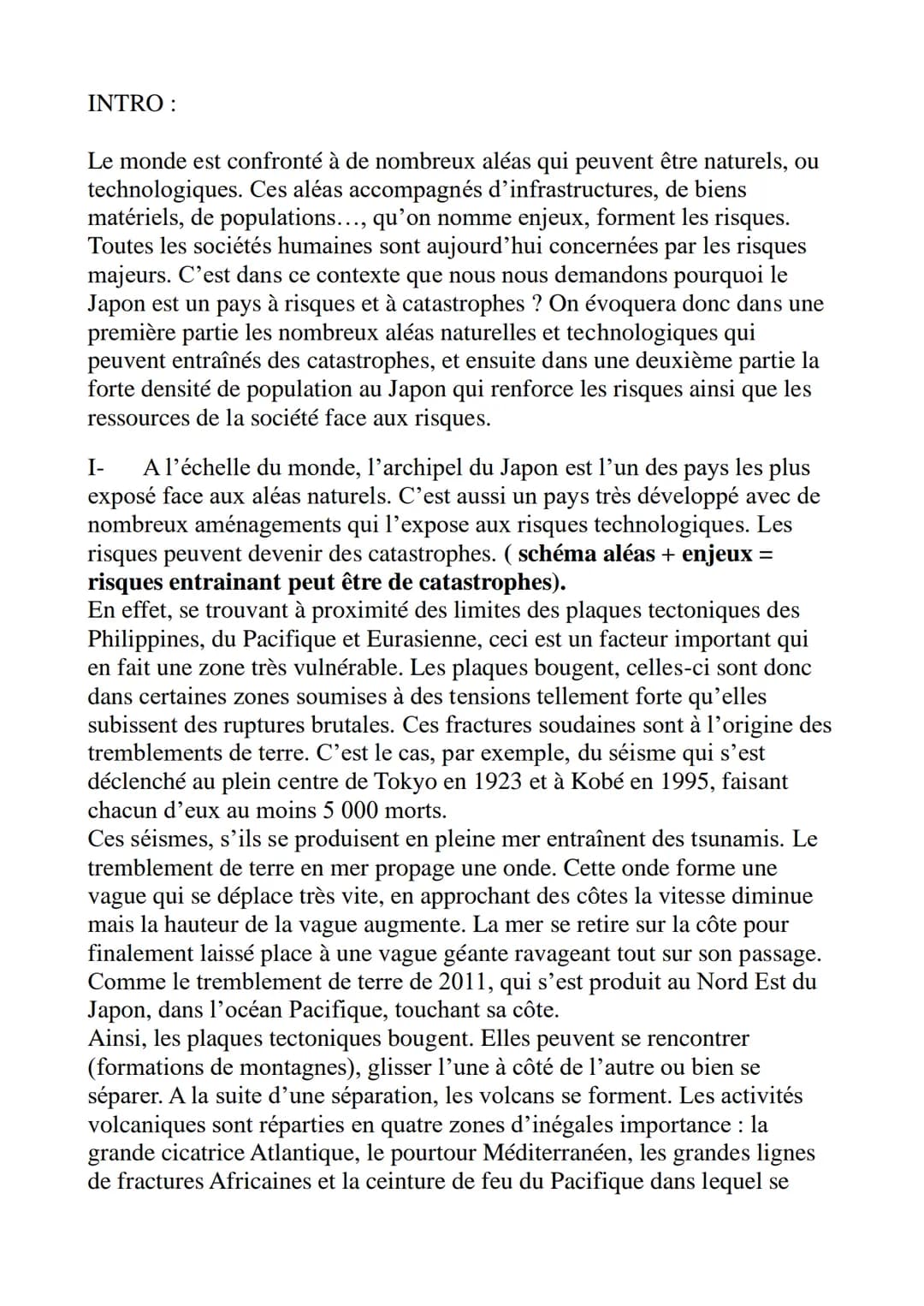 INTRO:
Le monde est confronté à de nombreux aléas qui peuvent être naturels, ou
technologiques. Ces aléas accompagnés d'infrastructures, de 