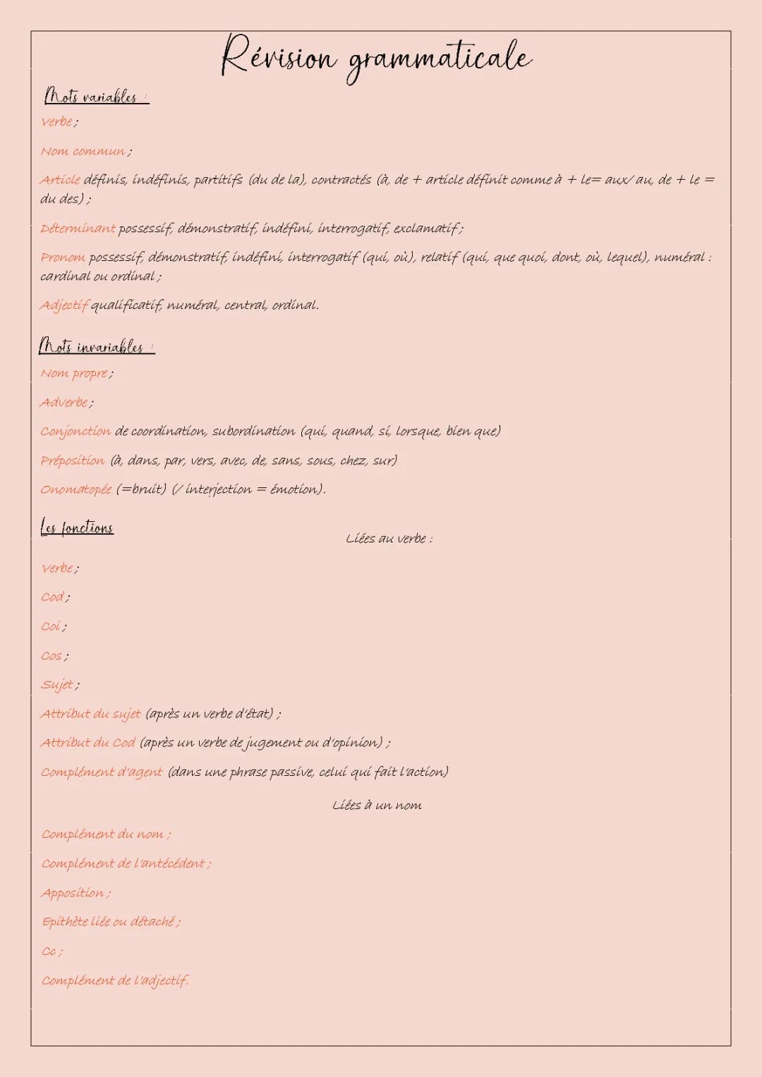 Révision des notions grammaticales : nature, fonction, proposition et phrase complexe