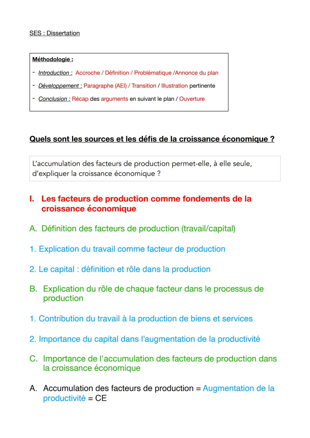 SES Dissertation
Méthodologie :
Introduction: Accroche / Définition / Problématique /Annonce du plan
Développement: Paragraphe (AEI) / Trans