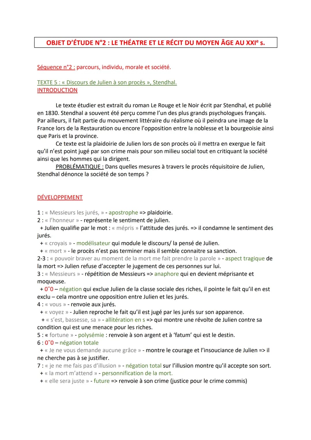 OBJET D'ÉTUDE N°2 : LE THÉATRE ET LE RÉCIT DU MOYEN ÂGE AU XXIe s.
Séquence n°2: parcours, individu, morale et société.
TEXTE 5: << Discours