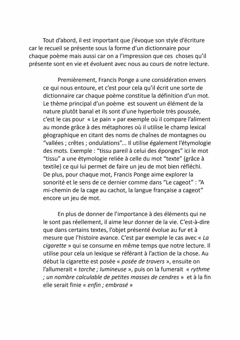 Le Parti pris des choses
Après cette analyse approfondie, j'ai décidé de vous présenter
l'œuvre que j'ai le plus appréciée parmi toutes cell