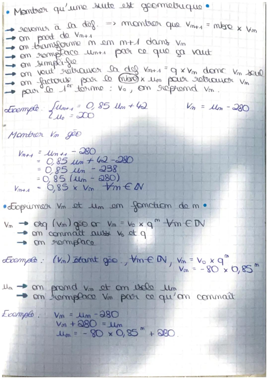 • formule.
def suite A.
Ilme suite est A si om peut passer d'un terme au
est
mote r et s'appelle la raisom.
terme général •
um+ = μm +runt-l