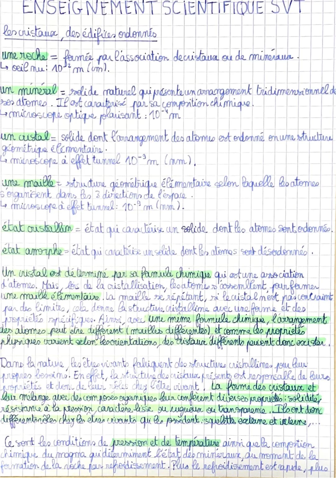 ENSEIGNEMENT SCIENTIFIQUE SVT
les cristaux, des édifices ordonnés
une roche = formée par l'association decristaux ou de minéraux
4 oeil mu: 