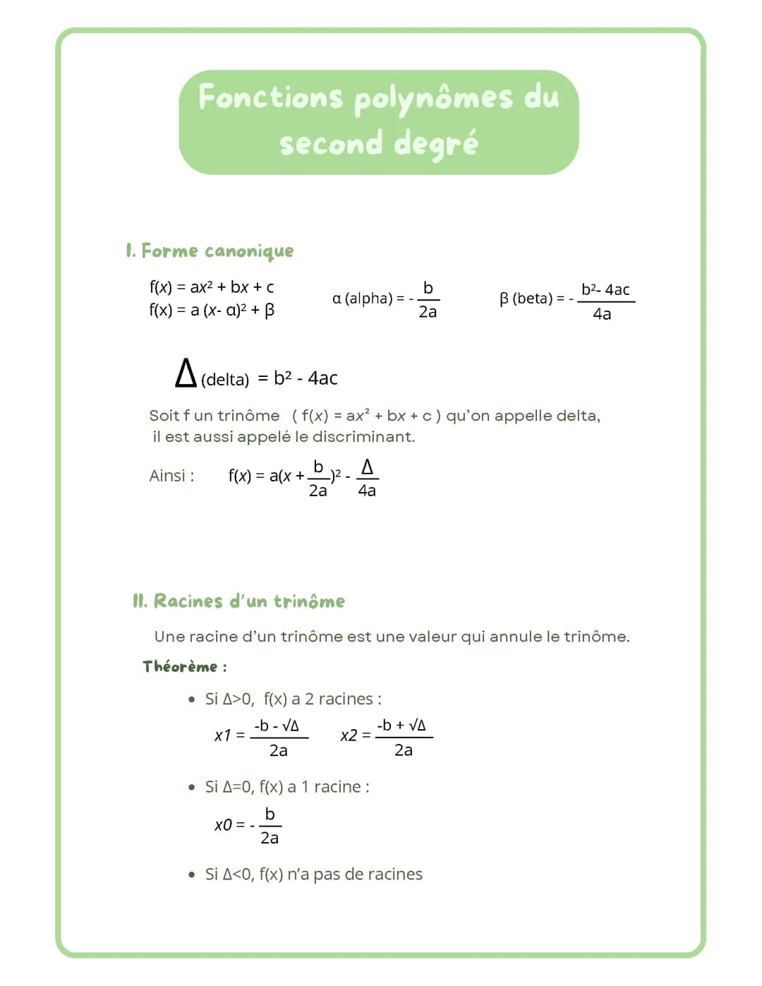 Fonctions polynômes du second degré