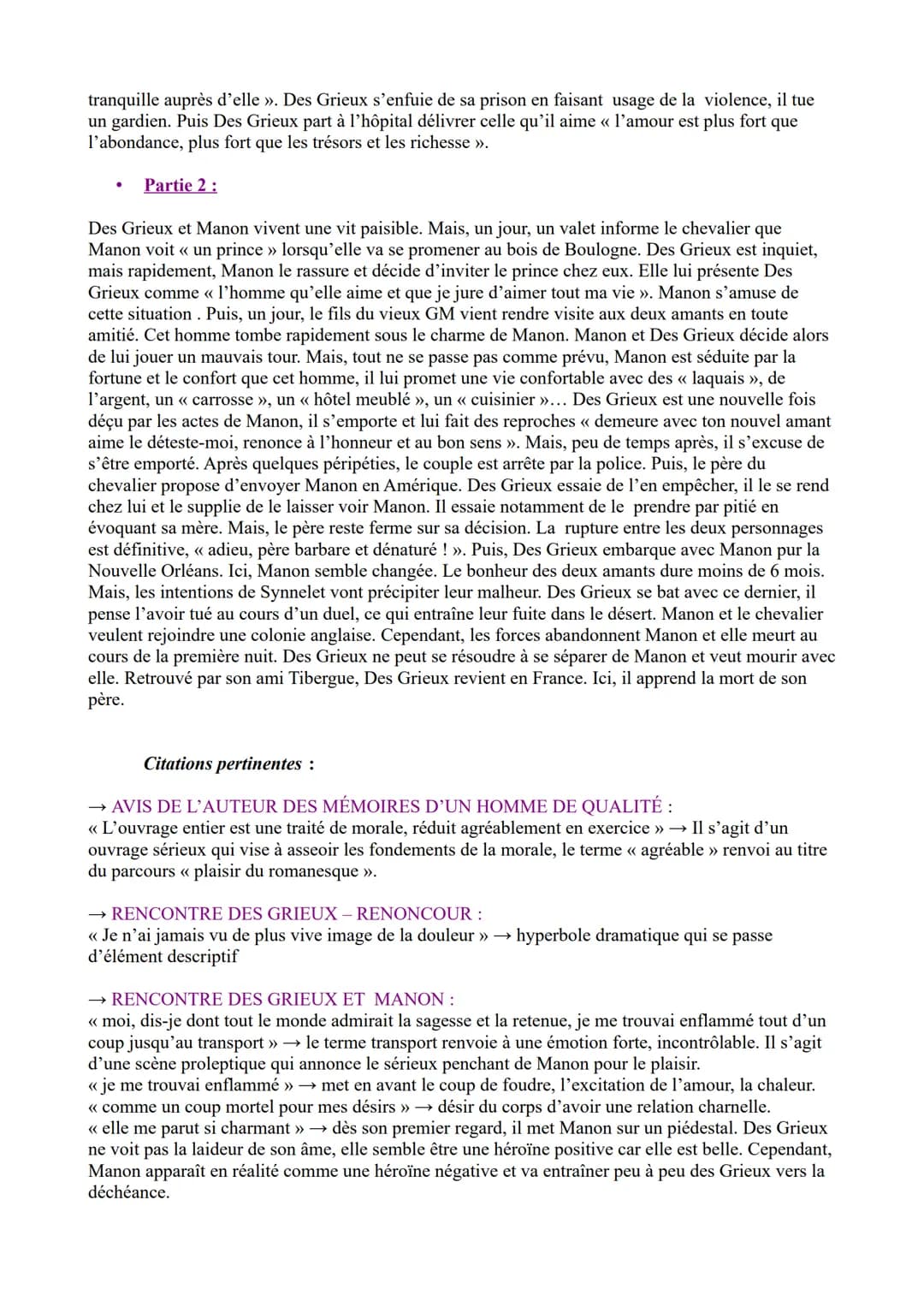 Le roman du moyen Age au XXIème siècle
Objet d'étude n°3
Abbé Prévost, Manon Lescaut ;
Parcours associé : « Personnage en marge, plaisir du 