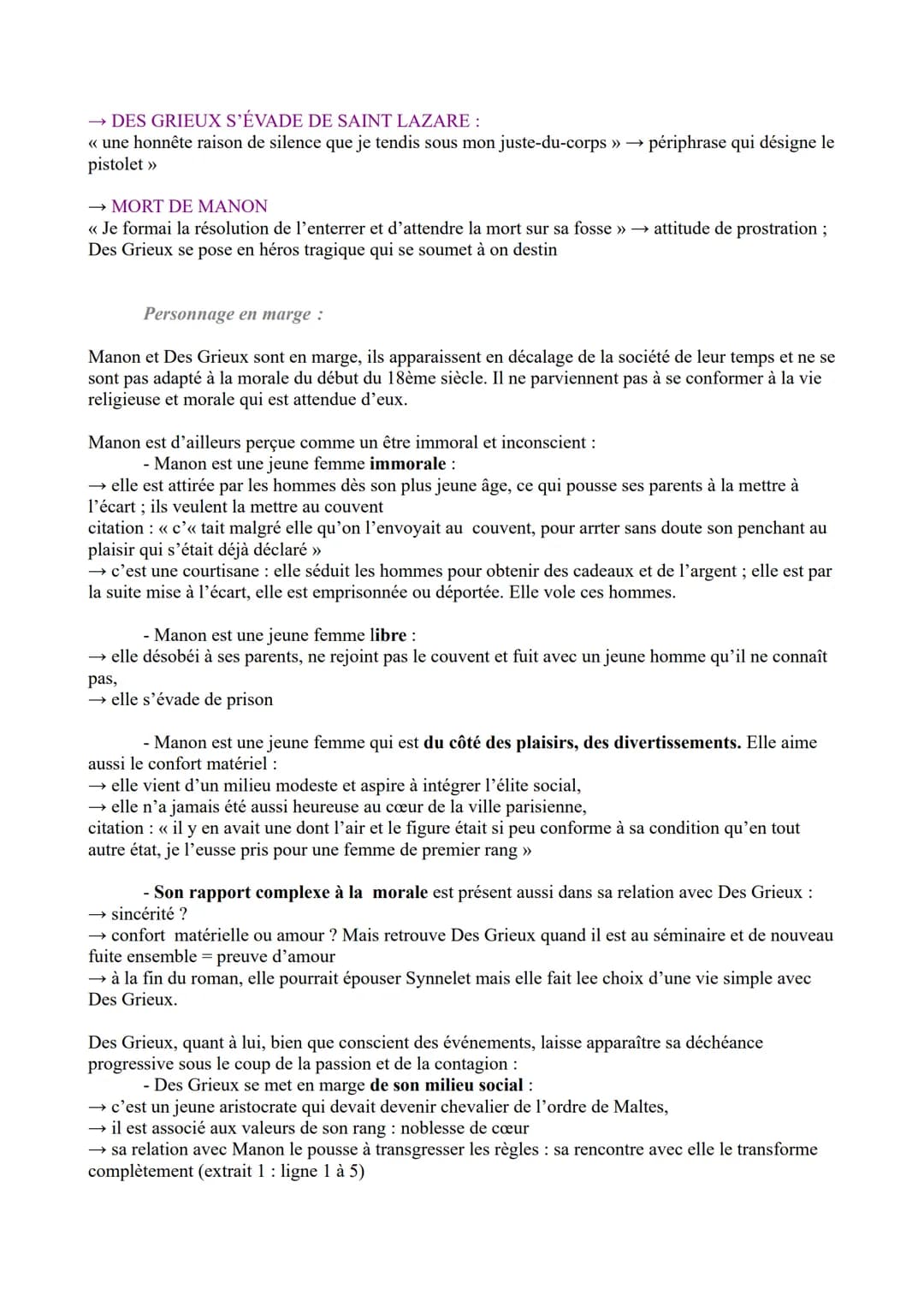 Le roman du moyen Age au XXIème siècle
Objet d'étude n°3
Abbé Prévost, Manon Lescaut ;
Parcours associé : « Personnage en marge, plaisir du 
