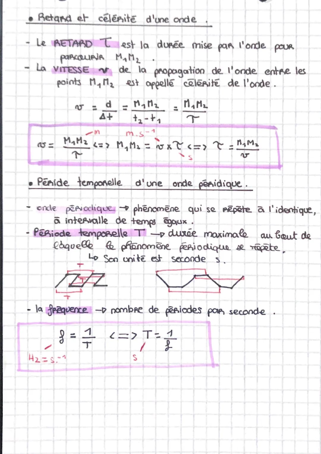 physique
» ONDES MEQUANIQUES
definitions:
・perturbation : deformation temporaire et
1:
locale de la matière. C'est le fait de
se déplacer, d