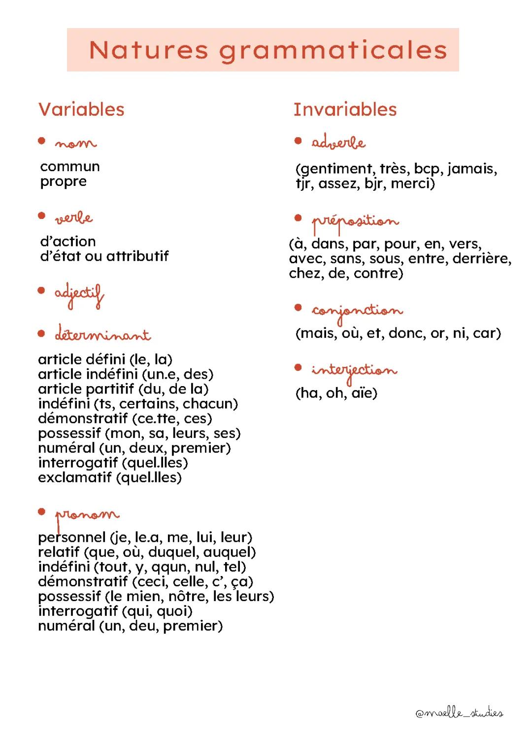 Classes grammaticales