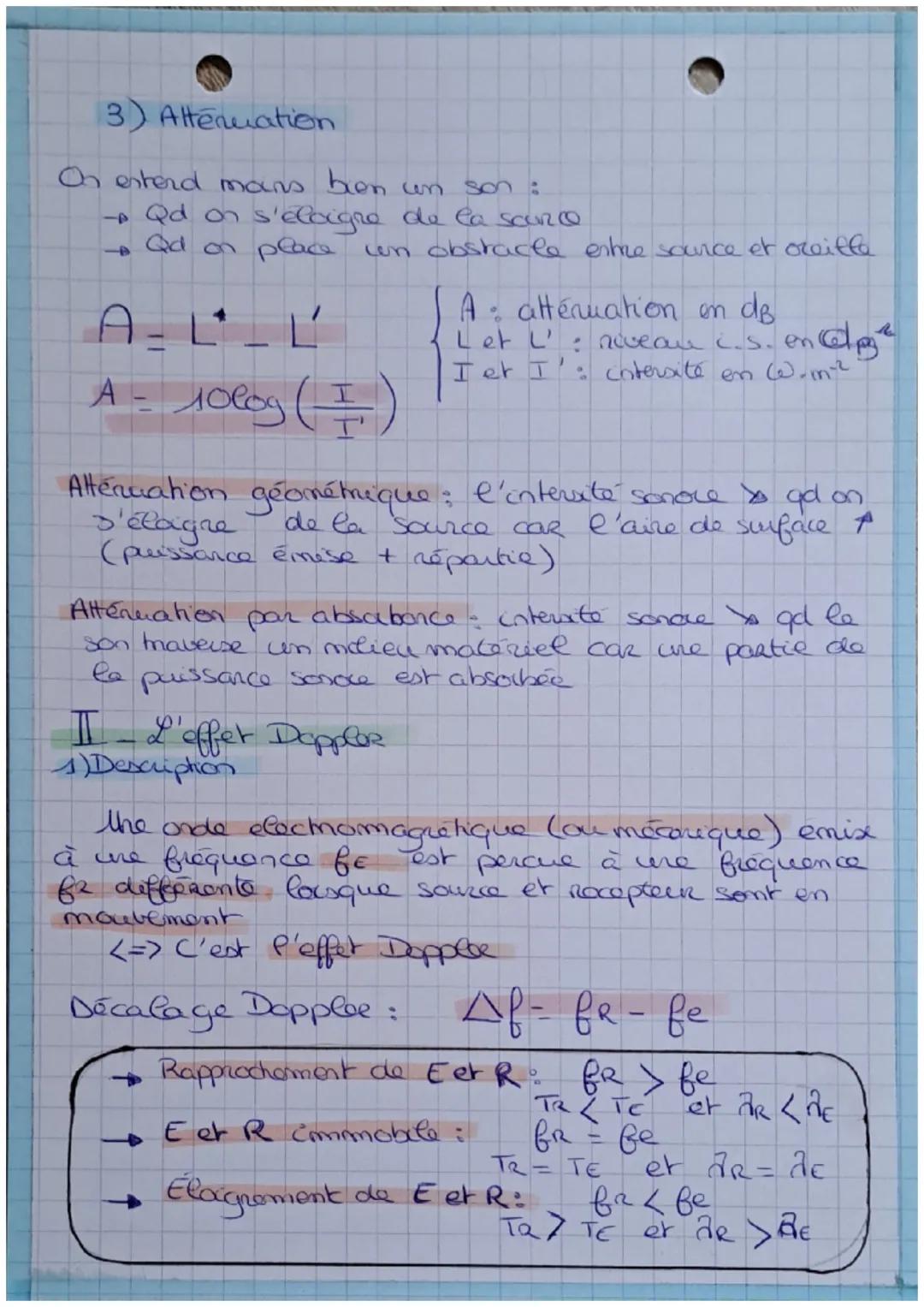 I. Intersité des ondes accoustiques
1) Intersite
Sonere
Le son : onde mécanique longitudinale
qui se déplace de proche en proche
en transpor