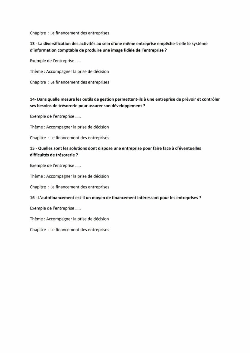 Exemples de questions du Grand Oral en Gestion et Finance
1- Le recours aux différentes modalités de financement est-il possible de la même 