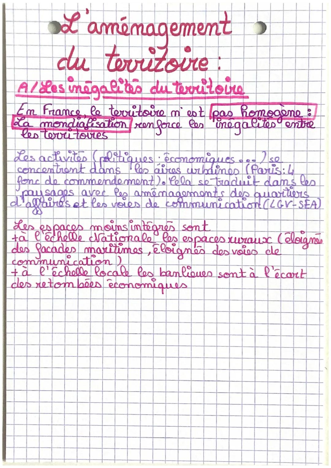 # L'aménagement
du territoire:
## A/Les inégalités du territoire
En France, le territoire n'est pas homogene:
La mondialisation veen force l