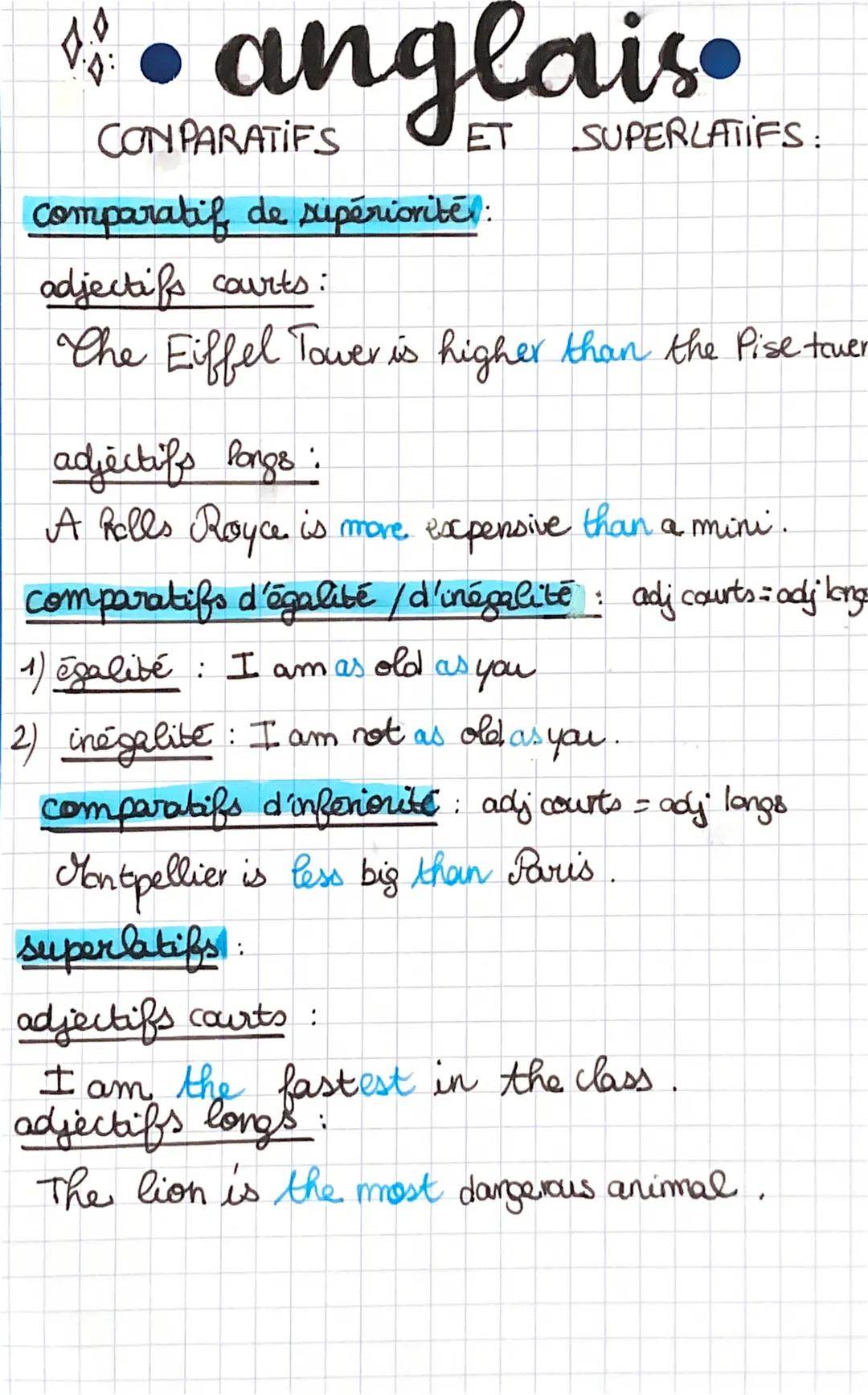 •
CON PARATIFS
D:
ET
SUPERLATIFS :
comparatif de supériorité:
adjectifs courts:
The Eiffel Tower is higher than the Pise tower
adjectifs lon