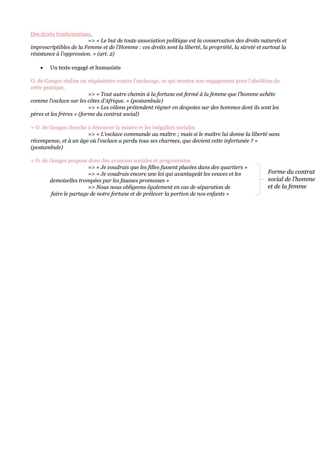 Déclaration des Droits de la
Femme et de la Citoyenne
Préparation de dissertation
Citations sur la condition de la femme
Adresse aux hommes: