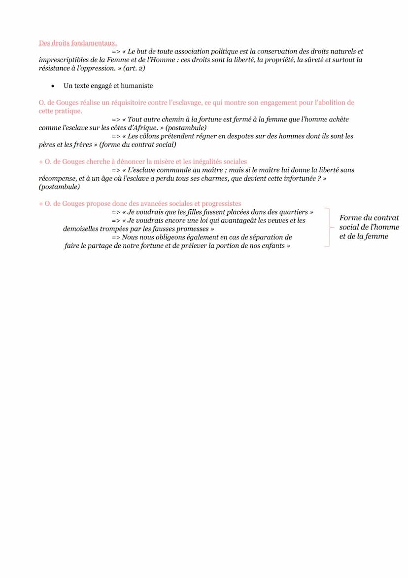 Déclaration des Droits de la
Femme et de la Citoyenne
Préparation de dissertation
Citations sur la condition de la femme
Adresse aux hommes: